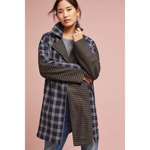 Anthropologie Checkered Trench Coat in Navy and Brown